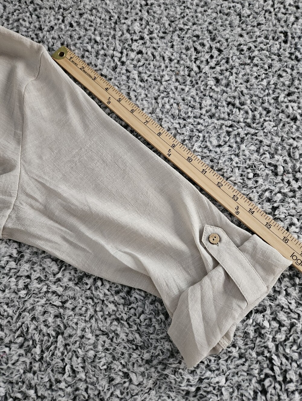 I.N. Studio Taupe Blouse 1X Roll Tab Sleeve Button Front Lace Woman Plus Top - Picture 13 of 14
